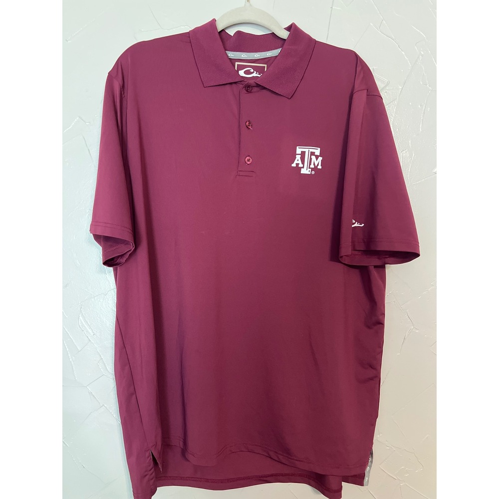 Drake Waterfowl Polo Shirt Mens Large Maroon Excellent Texas A&M Aggies